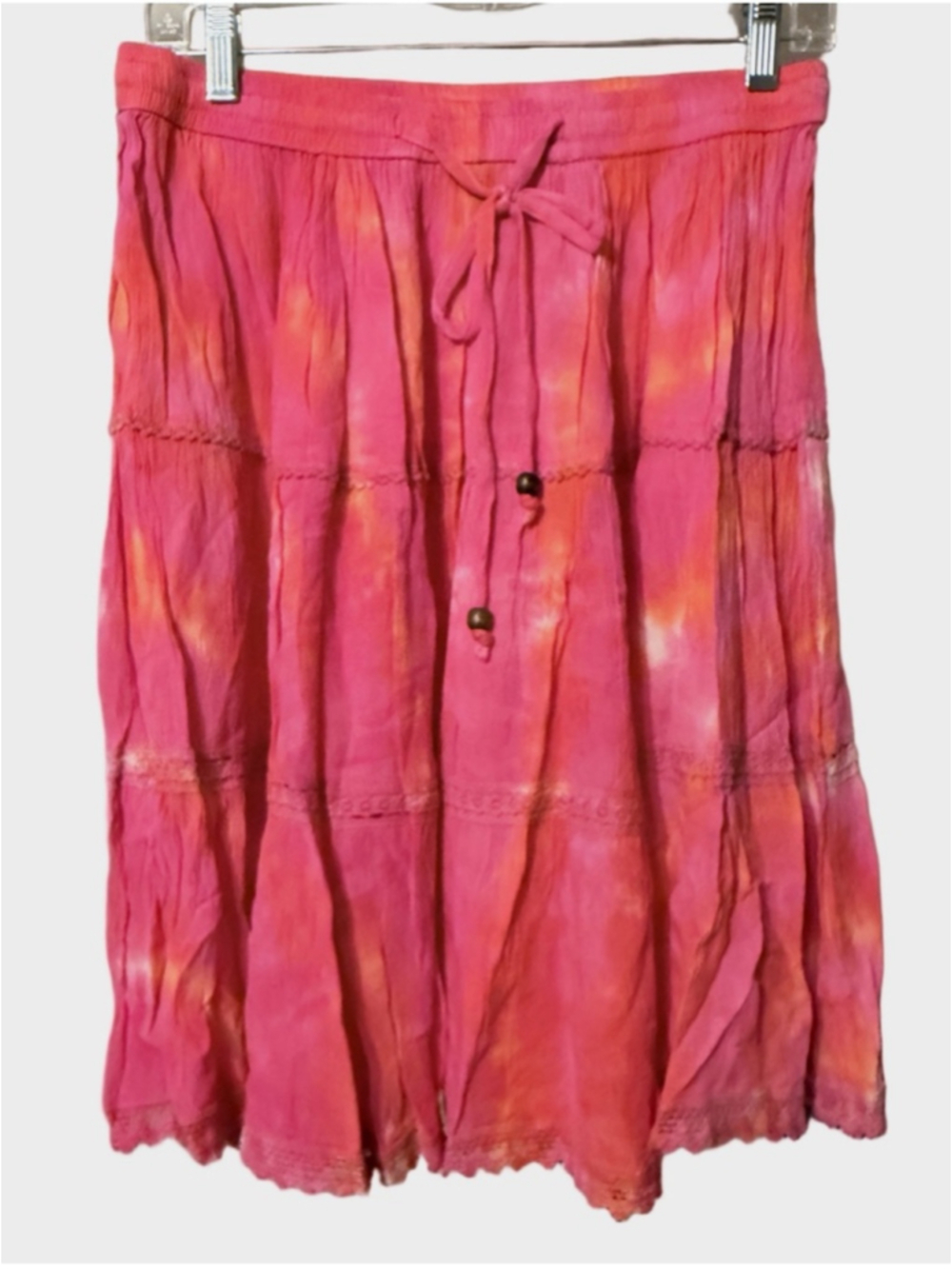 Sacred Threads Pink & Orange Tie-Dye Tiered Midi Skirt - Picture 2 of 8